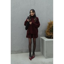 Kadın Pileli Mini Etek Balıkçı Yaka Kazak Alt Üst Triko Takım