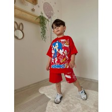 Sacro Kids Kırmızı Sonic Baskılı Şort-Tişört Yazlık Erkek Çocuk Takım