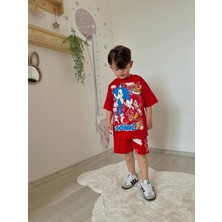 Sacro Kids Kırmızı Sonic Baskılı Şort-Tişört Yazlık Erkek Çocuk Takım