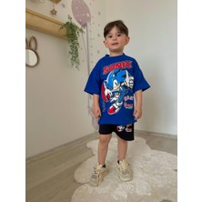 Sacro Kids Mavi Sonic Baskılı Şort-Tişört Yazlık Erkek Çocuk Takım