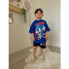Sacro Kids Mavi Sonic Baskılı Şort-Tişört Yazlık Erkek Çocuk Takım