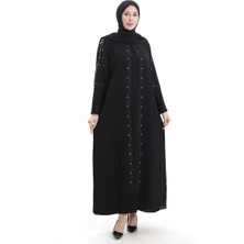Sefa Merve Büyük Beden Petek Kumaş Taşlı Elbise 6246-01 Siyah