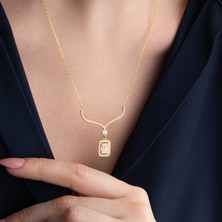 Vaoov 925 Ayar Gümüş Baget Taşlı Sallantılı Kolye