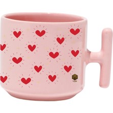 Yebs Design ,Tasarım Kalpli Pembe Kupa Bardak ,Pembe T Kulp Mug, Özel Seramik Bardak , Kişiselleştirilmiş Hediye