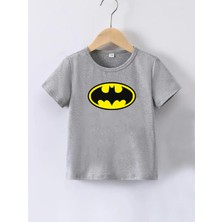 Maki Homekaliteli Penye Kız Erkek Çocuk Baskılı Beyaz Gri Siyah Tshirt 5 6 7 8 9 10 11 12 13 14 Yaş Batman