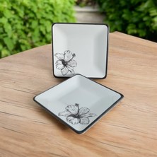 2'li Lotus Çiçeği Desenli Seramik Kahvaltı Tatlı Servis Sunum Tabağı