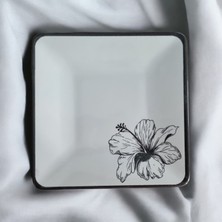 2'li Lotus Çiçeği Desenli Seramik Kahvaltı Tatlı Servis Sunum Tabağı