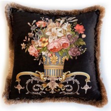 Figüratif Çiçek Kadife Yastık/kırlent Dolgu Boncuk Elyaf, Uluslararası Yıkama ve Solmama Sertifikası