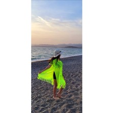 Kelebek Desen Pareo Plaj Elbisesi - Neon Sarı