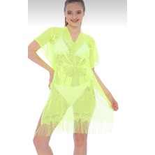 Kelebek Desen Pareo Plaj Elbisesi - Neon Sarı