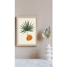 Minimalist Palmiye Yaprağı ve Turuncu Güneş Dijital Poster – Modern Botanik Duvar Dekoru