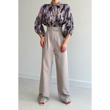 Aisha Elbise Beli Lastikli Saten Gömlek - Lila