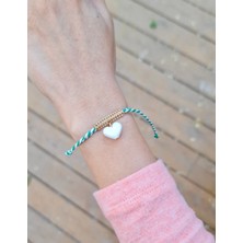 Murano Beyaz Kalp Cam Boncuklu Yeşil Beyaz Bileklik