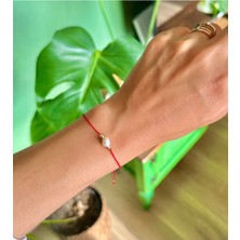 Gerçek Incili Minimal Kırmızı Ip Bileklik