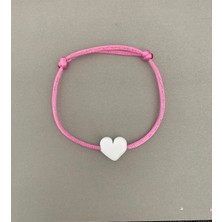 Beyaz Murano Cam Kalp Pembe Bileklik