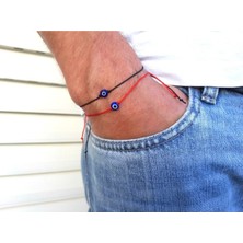 Ikili Nazar Boncuklu Kırmızı Siyah Bileklik