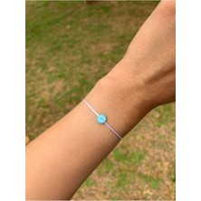 Mavi Kalpli Beyaz Ip Bileklik