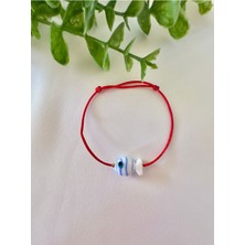 Beyaz Mavi Çizgili Cam Murano Balık Kırmızı Bileklik