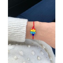 Rengarenk Gökkuşağı Ağaç Cam Kırmızı Ip Bileklik