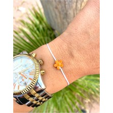 Turuncu Çiçek Beyaz Ip Bileklik