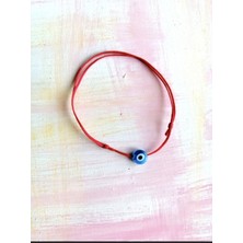 Cam Nazar Boncuklu Kırmızı Ip Bileklik - Açık Mavi