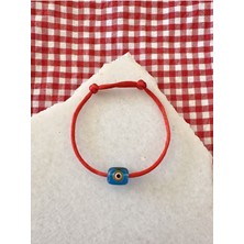 Büyük Cam Nazar Boncuğu Küp Kırmızı Bileklik