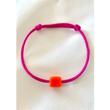 Turuncu Küp Murano Cam Boncuk Fuşya Bileklik