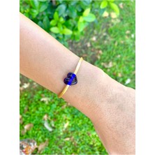 Murano Cam Boncuk Gece Mavisi Kalp Bileklik