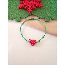 Yeniyıl Puantiyeli Kırmızı Cam Şapkalı Kalp Yeşil Yılbaşı Bileklik