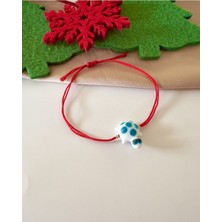 Mavi Puantiyeli Beyaz Cam Kaplumbağa Kırmızı Bileklik