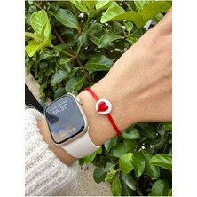 Murano Cam Beyaz Boncuk Kırmızı Kalp Kırmızı Ip Bileklik