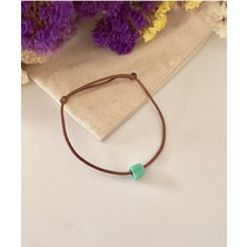 Mint Yeşil Cam Kare Küp Kahverengi Ip Bileklik