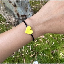 Sarı Cam Murano Kalp Siyah Ip Bileklik