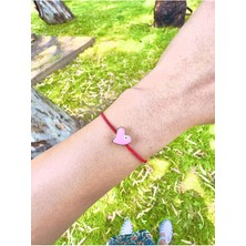 Pembe Kalp Kırmızı Ip Bileklik