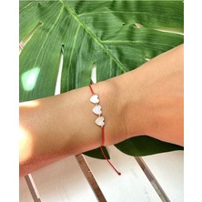 Beyaz Sedef 3 Kalp Kırmızı Bileklik