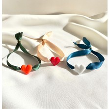 Saten Kurdele Murano Cam Kalp Bileklik