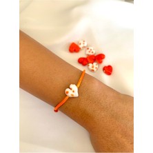 Murano Cam Boncuklu Beyaz Kalp Turuncu Bileklik