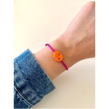 Turuncu Murano Cam Boncuklu Fuşya Bileklik