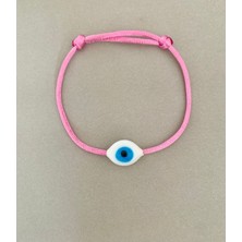 Beyaz Murano Cam Göz Boncuklu Pembe Bileklik