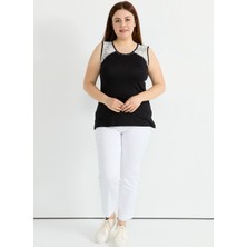 Selen V Yaka Çizgili Siyah Kadın Bluz 25YSL8089
