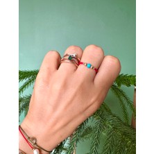 Doğal Turkuaz Taşlı Kırmızı Ayarlanabilir Ip Yüzük