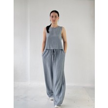 Retrobird Tasarım Bol Kesim Pantolon Kadın Kül Mavi