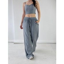 Retrobird Tasarım Bol Kesim Pantolon Kadın Kül Mavi