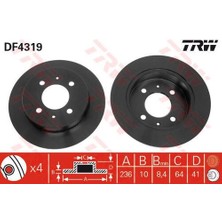 Trw DF4319 Fren Diski Arka Mırage 91-03 Carısma 96-06 Colt 92-96