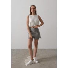 Nidam Butik Saten Kolsuz Belki Lastikli Bluz - Ekru