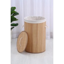 Bambu Kirli Çamaşır Sepeti Halatlı Bambu Çamaşır Oyuncak Sepeti Yuvarlak