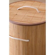 Bambu Kirli Çamaşır Sepeti Halatlı Bambu Çamaşır Oyuncak Sepeti Yuvarlak
