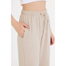 Bej Bol Paça Müslin Kadın Pantolon