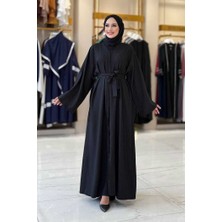 Çıt Çıt Düğmeli Bel Kuşaklı Abaya 70017 Siyah