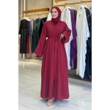 Çıt Çıt Düğmeli Bel Kuşaklı Abaya 70017 Bordo
